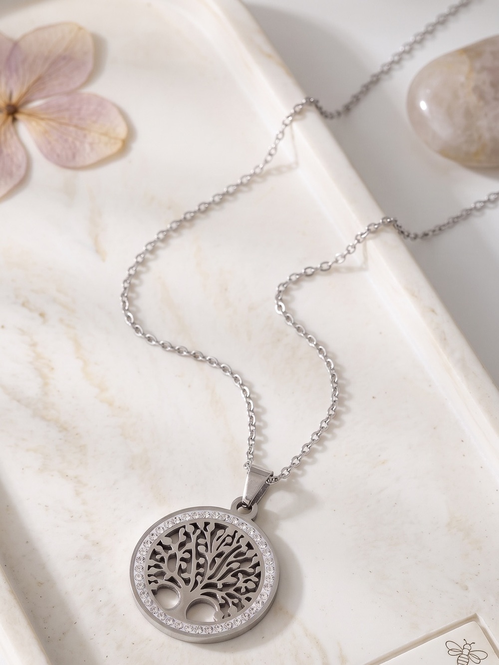 18k White Gold Plated Wishing Tree Pendant Necklace. New.